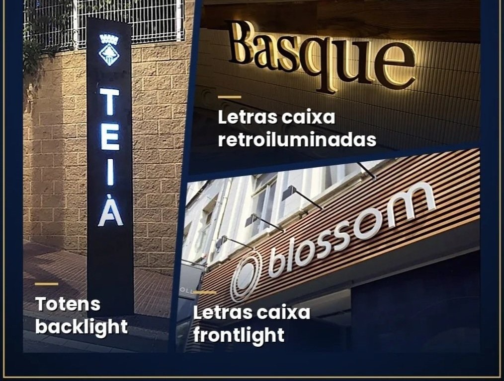 Totens e letras caixa em diferentes sistemas de iluminação