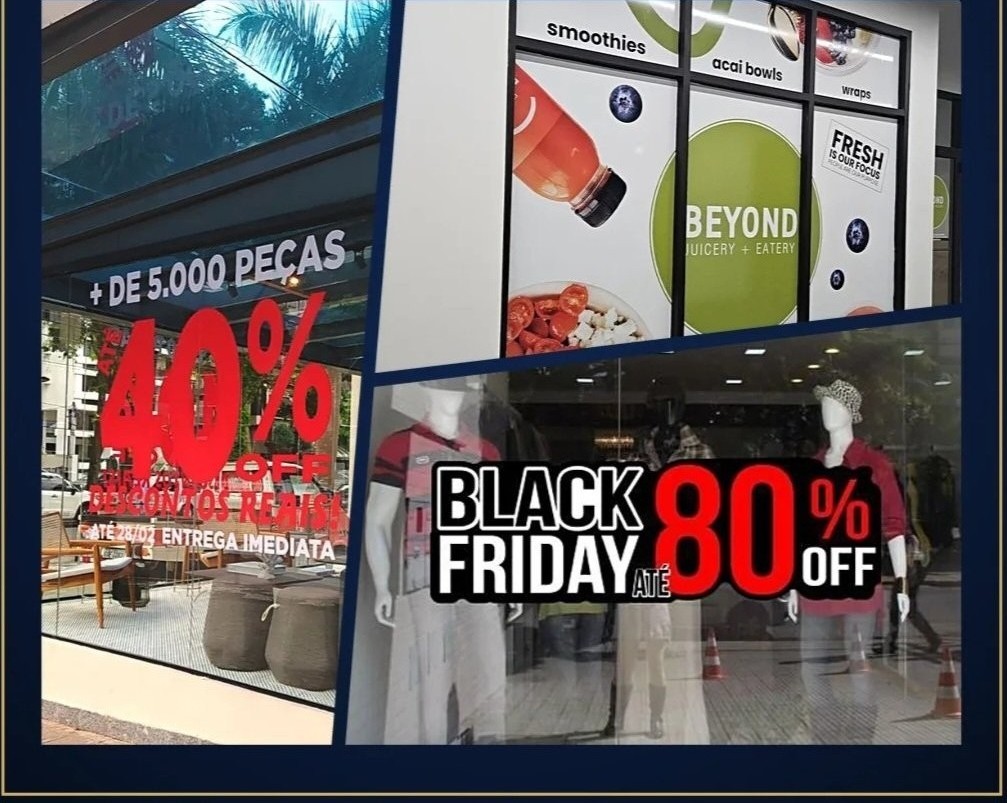Vitrines comerciais com adesivação promocional